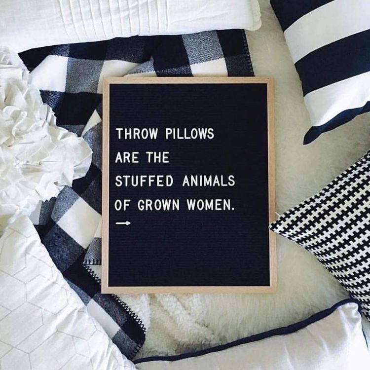 Throw pillows are the stuffed animals of grown women.